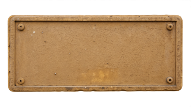 Rusty Bent Metal Sign with Text Area Isolated on a Concrete Surface