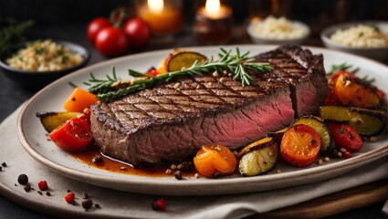 Sizzling Steak Delight: Perfectly Grilled Ribeye with Roasted Vegetables