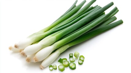 Fresh green onions isolated on white background