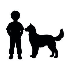 a boy with his dog are playing vector silhouette
