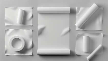 Mockup of White Papers and Cylinders for Presentation