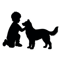 a boy with his dog are playing vector silhouette