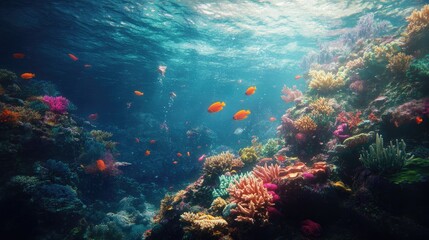 Naklejka premium The beauty of a coral reef underwater, teeming with colorful fish and other exotic sea creatures.