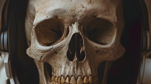 A skull wearing a space suit 
