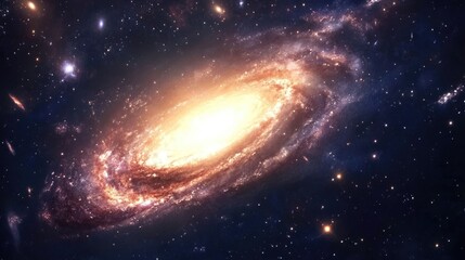 Fototapeta premium The beauty of a spiral galaxy in space, with its bright core and glowing arms filled with stars and nebulae.