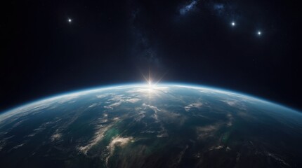 Fototapeta premium Astounding Earth's edge vista capturing sun's brilliance, twinkling starry space 