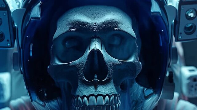 A skull wearing a space suit 