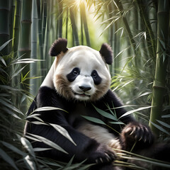 Obraz premium Giant Panda in its Bamboo Forest Paradise Wildlife Pandas in Bamboo with greenery background 