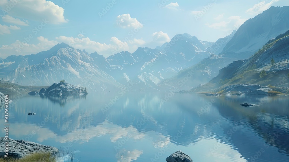 Canvas Prints A serene alpine lake with a reflection of the mountains.