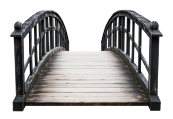 Wooden footbridge in a tranquil setting, cut out - stock png.