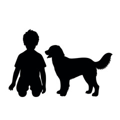 a boy with his dog are playing vector silhouette