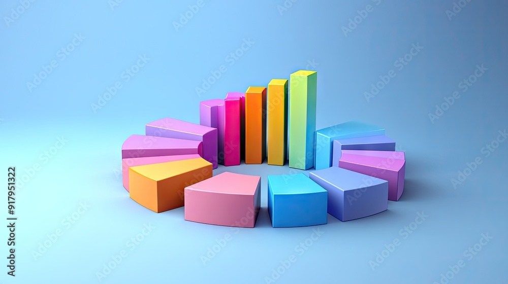 Poster 3d circular bar chart with colorful segments, showing data in a radial format.