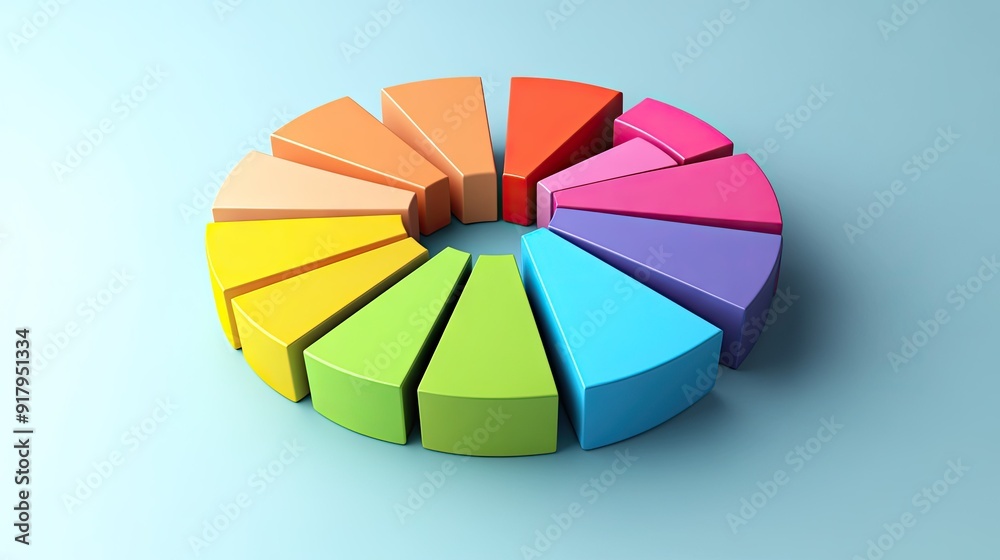 Poster 3d circular bar chart with colorful segments, showing data in a radial format.