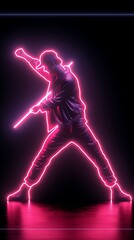 Obraz premium Dance emoji’s on black background in neon style