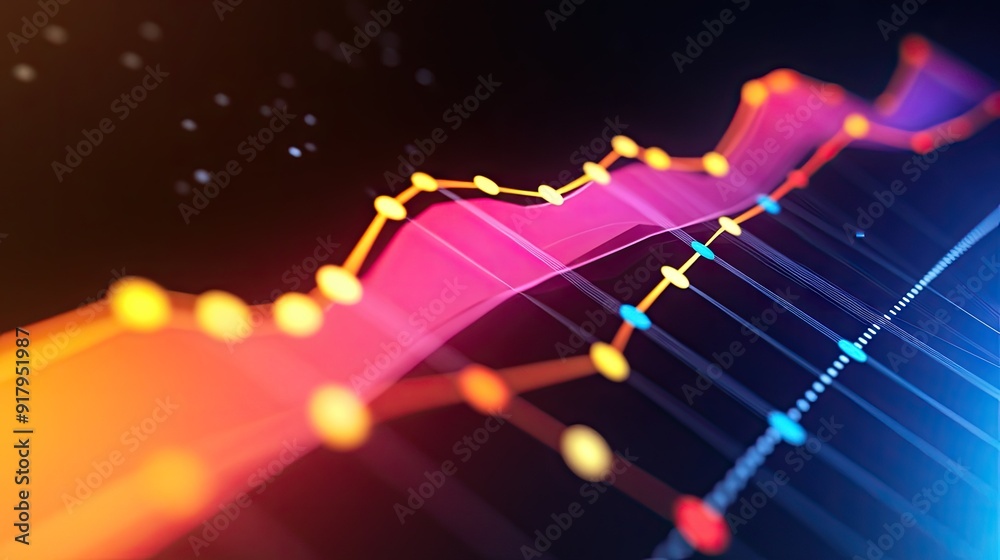 Poster 3d line graph displaying trends in business performance metrics, with intersecting lines.