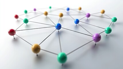 Obraz premium 3D network graph with interconnected nodes and edges, illustrating relationships.