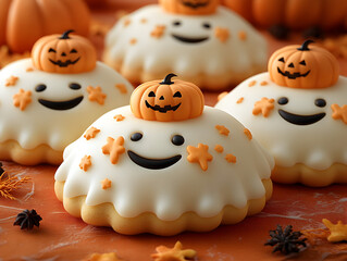 Halloween-Kekse mit Gespenst und K&uuml;rbis, made by AI