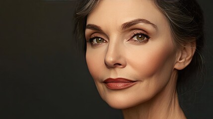 Fototapeta premium A 50-year-old woman with elegant makeup, highlighting her natural features.