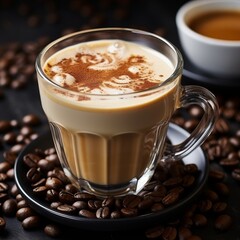 A close-up of a freshly brewed cup of coffee, with a plume of steam rising from the surface