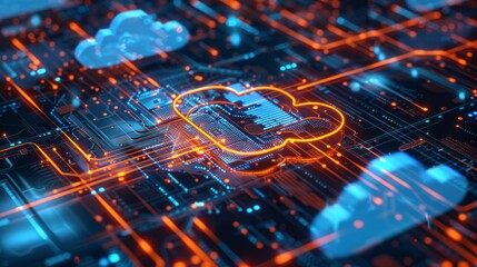 Abstract digital depictions of cloud technology engineering serve as visual metaphors for the interconnected web of data flows and computational processes