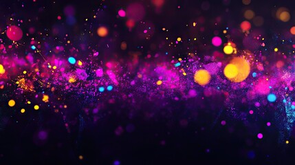 Abstract background with vivid splashes of neon colors on a dark surface.