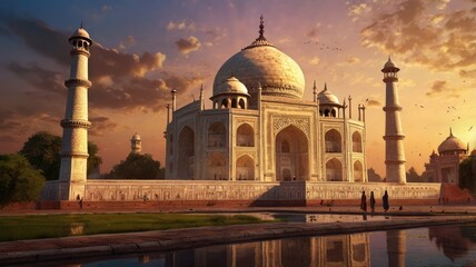 taj mahal at sunset