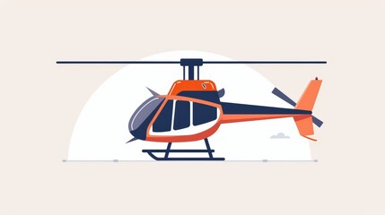Hovering helicopter, minimalist and clean 2D vector illustration, plain and basic shapes, uncomplicated appearance