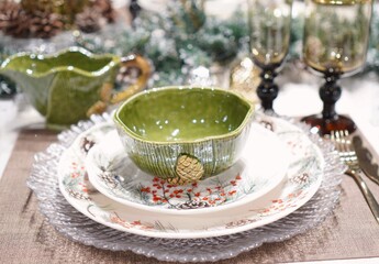 christmas table setting with christmas decorations