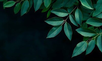 A dark green plant with leaves on a black background,  Generative AI