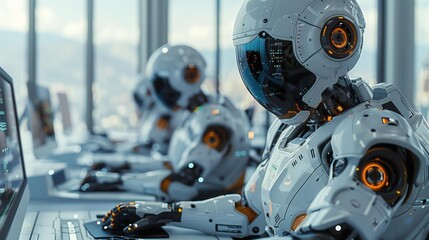 High-tech office with ai robots at work - generative ai