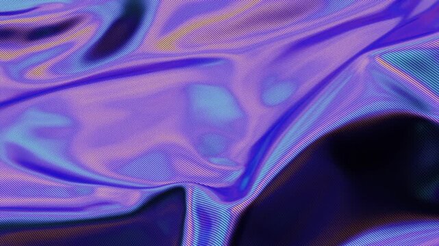 3d render animation holographic background backdrop tissue multicolored fuel foil texture flowing cloth wave silk liquid petrol textile ripples waving blue violet purple reflection surface gradient 