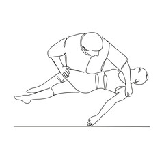 One continuous single drawing line art flat doodle back, person, patient, woman, physical therapy, recovery, chiropractor, care, osteopath. Isolated image hand draw contour on a white background
