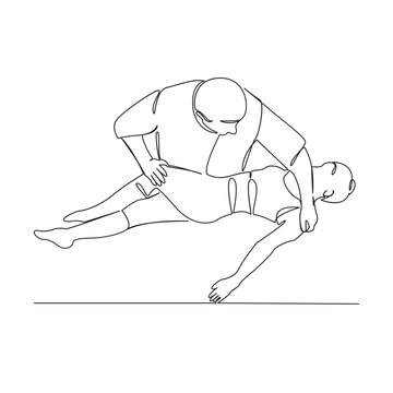 recommend clip art: One continuous single drawing line art flat doodle back, person, patient, woman, physical therapy, recovery, chiropractor, care, osteopath. Isolated image hand draw contour on a white background
                    