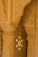Amar Sagar Jain temple, ancient architecture, 12th century, Details of delicate stone carvings, The...