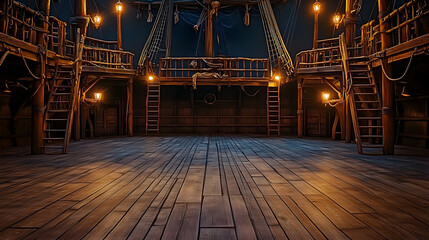 Naklejka premium empty pirate ship deck background for theater stage scene