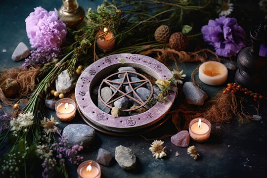 Wooden Wiccan Altar for Ostara Sabbath - Wheel of the Year
