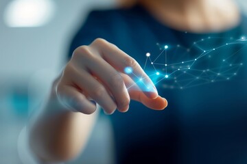 Hand Touching Digital Screen with Network Icons – Business Concept for Online System
