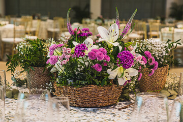 Elegant floral centerpiece decorating wedding table