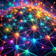 Vibrant abstract neural network representing AI data processing with neon glow.
