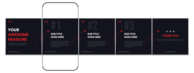 Carousel post template set, Modern Instagram carousel post design, Editable business social media carousel post. © Tarek Digital