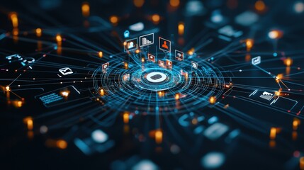 Conceptual image of a digital HR hub with real-time employee data analytics