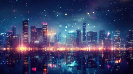 Night city background with glowing lights