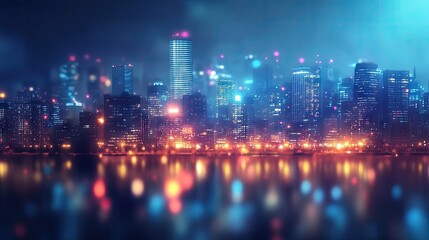 Fototapeta premium Night city background with glowing lights