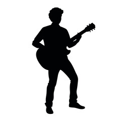 A smart Guitarist play the guitar vector silhouette, isolated white background 