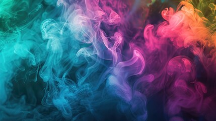 Fototapeta premium A vibrant mix of neon-colored smoke in greens, blues, and pinks, forming a dynamic and energetic display.