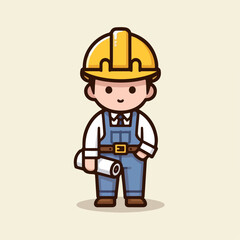 cartoon character illustration of engineer, technician, contractor, architect.