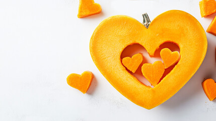 Obraz premium Autumn banner, pumpkin heart on a white background, copy space for text