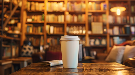 Cozy Coffee Shop Setting with Yeti Tumbler on Wooden Table