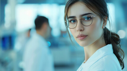 Fototapeta premium young woman scientist standing at medical science laboratory
