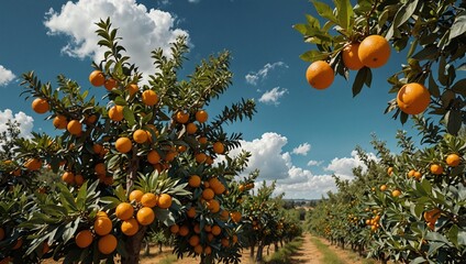 photo of orange orchard ready to be harvested made by AI generative